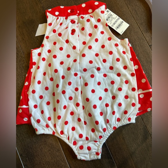 🌸 NWT Baby Girl Red White Polka Dot onesie Dress bow 12 months summer dress - Picture 6 of 6